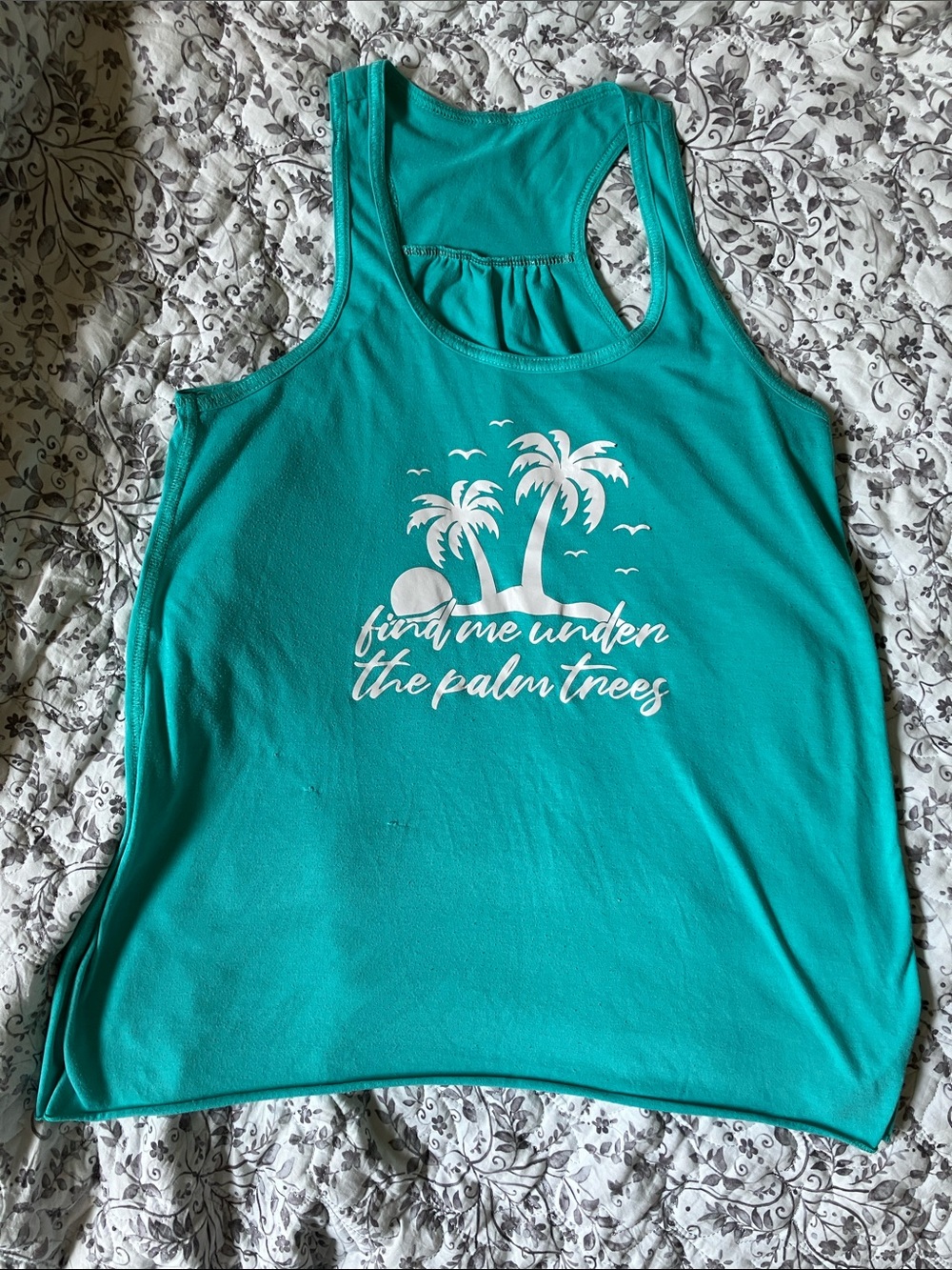 (FITS A SMALL TO MEDIUMish) Turquoise Palm Tree Graphic Swim Coverup Tank